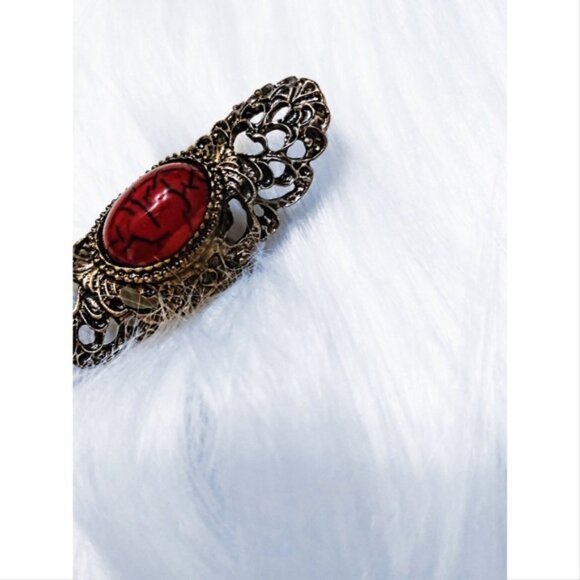 Stainless steel boho orange stone cuff ring - Picture 3 of 4